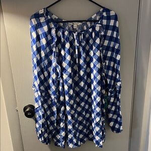 Blue and White Checkered Women's Top